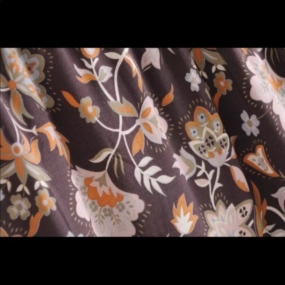 Fall Boho Gypsy Floral Print Peasant Blouse Tan - Picture 7 of 9